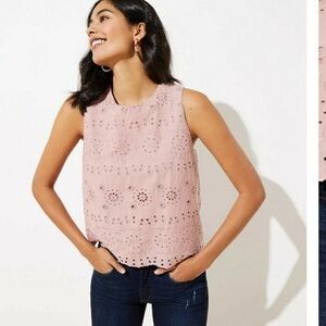 LOFT Blush Pink Eyelet Sleeveless Top